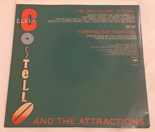 Elvis Costello & Attractions - The Only Flame In Town 7" 45 RPM Mono US 1984 NM - Picture 2 of 6