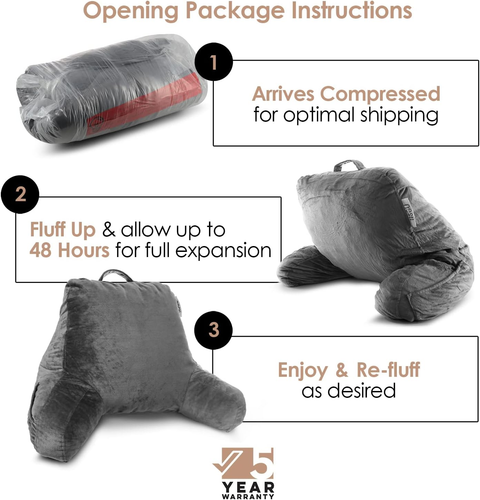 Cozy Reading Pillow with Pockets - Shredded Memory Foam Back Support Pillow - Picture 2 of 12