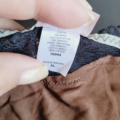 Vintage Jezebel Nylon Lace Hipster Panty 70944 XL Brown Black Lace Waistband Dis - Picture 5 of 6