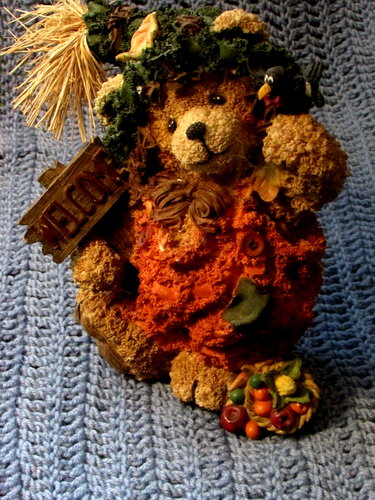 rustikaler Harz Land BABYBÄR in orangefarbenem Strampler mit WILLKOMMENSSCHILD, Vogel (schwarz bx 1) - Bild 3 von 5