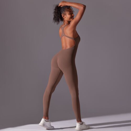 Mujeres Espalda Sin Espalda Gimnasio Monos Una Pieza Cuello en U Yoga Mameluco Sexy V-Espalda Mono - Imagen 74 de 85