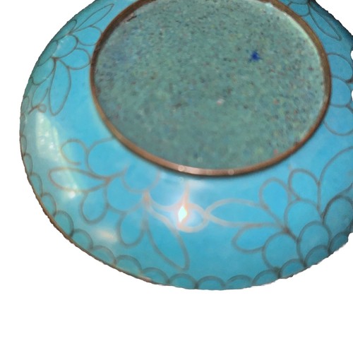 Piatto antico rame ruggine cinese Cloisonné azzurro Qing drago 5 artigli diapositiva 3,75 - Foto 5 di 6