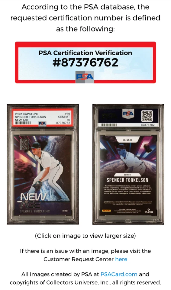 2022 CAPSTONE SPENCER TORKELSON ROOKIE NEW AGE INSERT TIGERS #16 RC PSA 10 POP 1 - Image 4 of 4