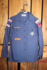Boy Scouts of America BSA Youth Shirt Large Blue SEWN on patches Cub
