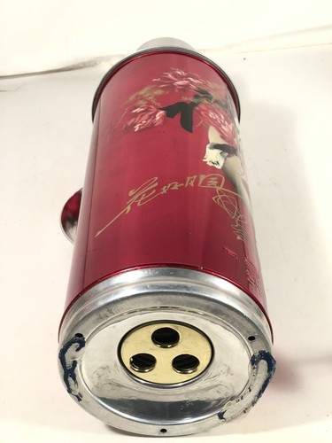 Vintage 60s-70s Chinese Insulated Thermos Rare Red Floral Cork Plug Glass Liner - Picture 9 of 15