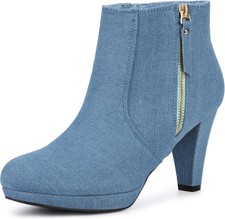 Allegra K Women's Side Zip Low Platform Chunky Heel Ankle Booties 