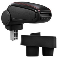 Armlehne Mittelarmlehne Leder Bezug Schwarz / Rot für Skoda Fabia 2 II 2007-