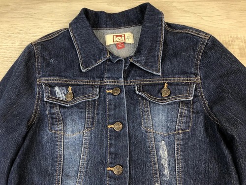 Lei Jean Jacket Blue Vintage Denim Distressed Coat Girls Juniors Size Medium - Picture 11 of 24