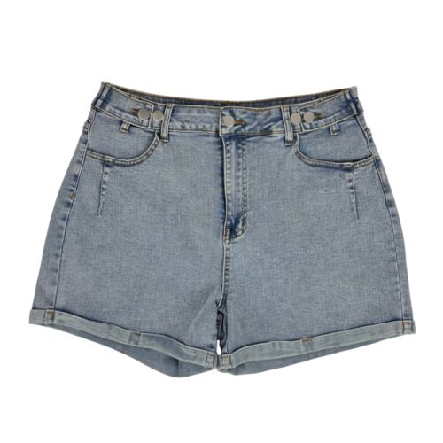 Jasambac Denim hochtaillierte Shorts Damen Größe Large mit Bündchen am Saum hellblau L