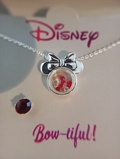 Disney Minnie Mouse Necklace Silver Plated with Gold Tone Bow Red Stones NIB