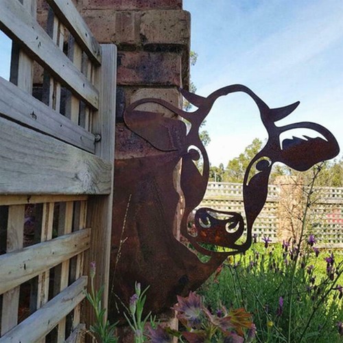Art Hanging Metal Peeping Cow Goat Ornaments Outdoor Garden Adornment Home Decor - Foto 11 di 16