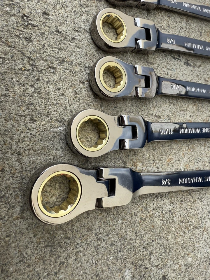 Llave combinada de trinquete flexible SAE 12pts 72 dientes llaves de extremo abierto 8 piezas Foto 4 de 4