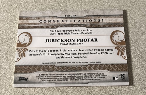 2014 Topps Triple Threads Prospect Sweep #TTR-JPR2 Jurickson Profar Rangers /27 - Picture 2 of 2