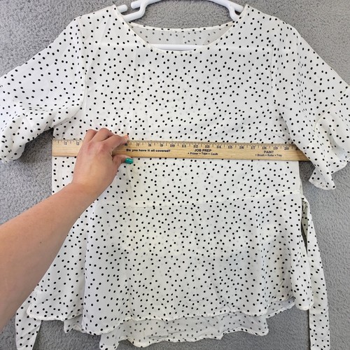 Women’s Polka Dot Blouse Size Extra Large Black White Short Sleeve Ruffle Hem - Picture 5 of 16