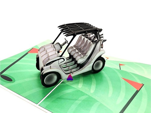 3D Pop Up Greeting Card Golf Cart Car Father Dad Family Birthday Boss Office - Picture 2 of 8