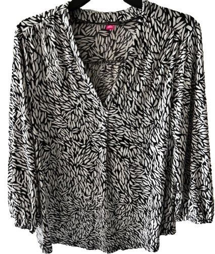 Vince Camuto Women's V-Neck Top Black White 3/4 Sleeve Size Medium