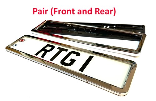2x Stainless Steel Number Reg Plate Surrounds Frames Front & Rear Silver - Picture 3 of 3