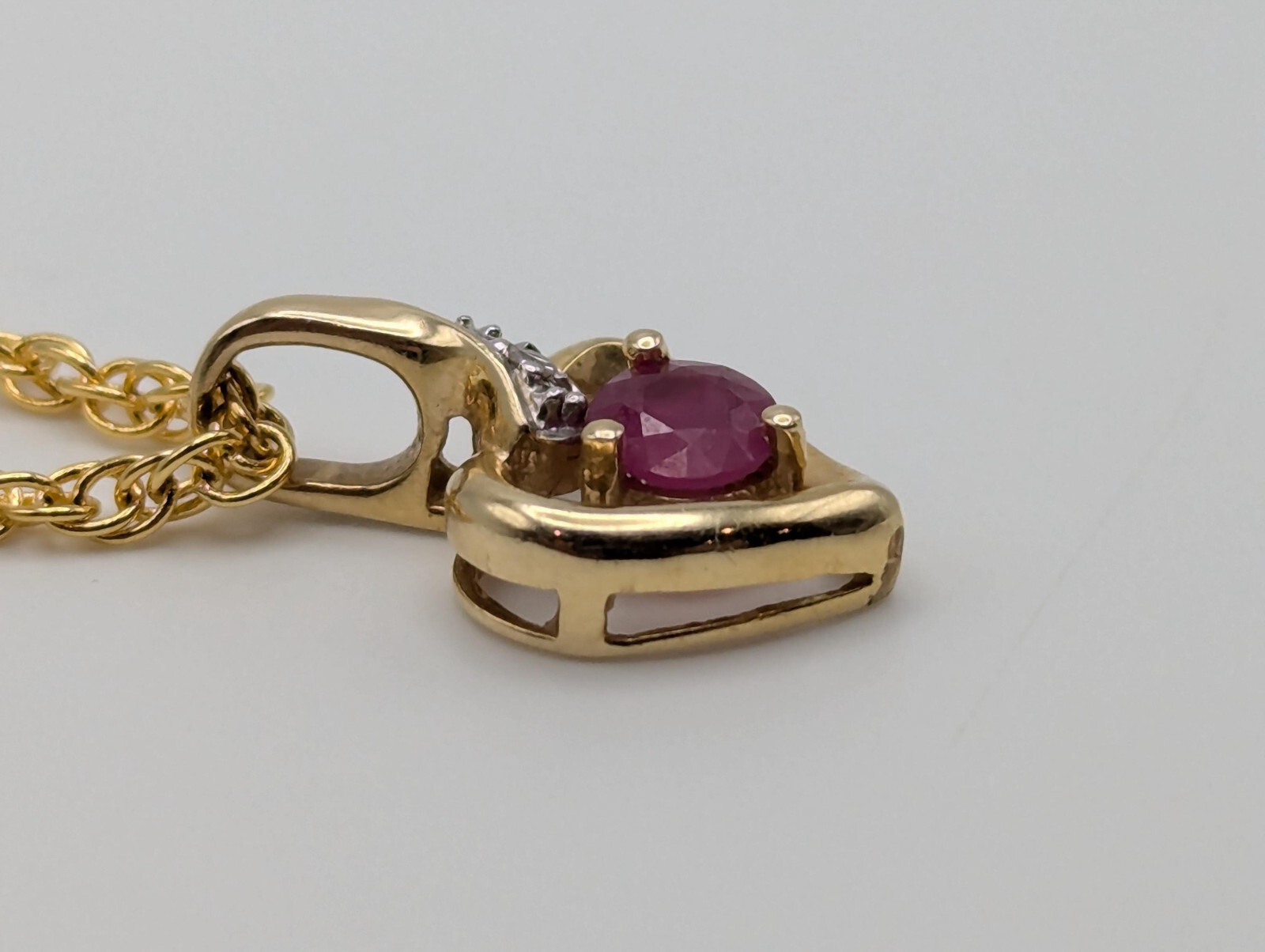 14K Solid Gold Diamond Ruby Heart Love Pendant & … - image 8