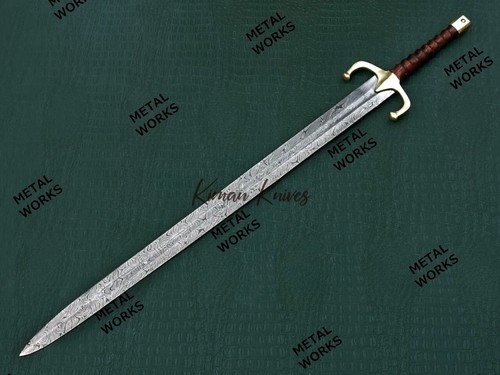 Handgefertigtes 39 Zoll langes Tempelritter Damastklinge Schwert mit Lederscheide - Bild 5 von 5