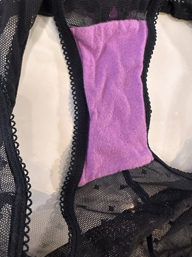 Smart & Sexy Black Nylon Cheeky Cut Panties Black Purple Sheer With Bow Sz 7 - Picture 6 of 7
