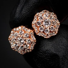 Rose Gold 925 Sterling Silver Men's Flower Cluster Cz Stud Screw Back Earrings