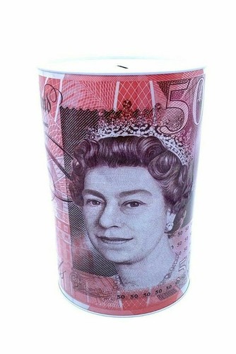 £5 £10 £20 £50 Pound Note Design Kids Money Box Tin Saving Cash stock in - Picture 22 of 37