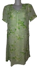 Vtg 90s Women's Green Floral Crinkle Coquette Cottagecore Peasant Dress Sz 16