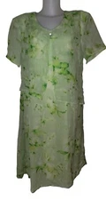 Vtg 90s Women's Green Floral Crinkle Coquette Cottagecore Peasant Dress Sz 16