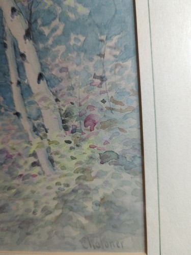 Pintura antigua de acuarela Walter Chaloner Aspen Tree. Enmarcado y firmado. - Imagen 6 de 9