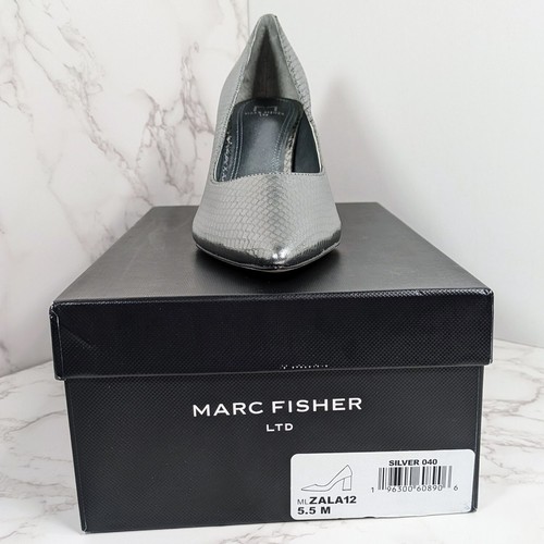 NEW Marc Fisher Women's Zala Pump Block Heel Pointed Toe Silver Snakeskin 5.5 - Picture 4 of 9