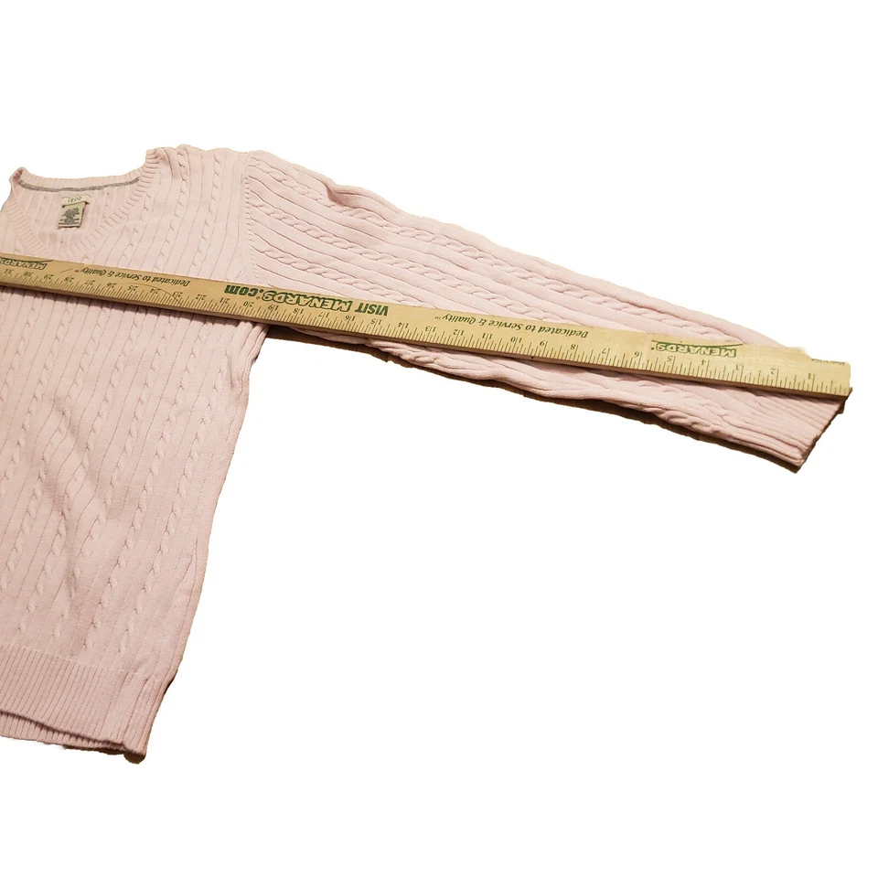 Suéter para mujer Eddie Bauer cuello en V tejido con cable XL EXTRA GRANDE rosa claro Foto 3 de 4