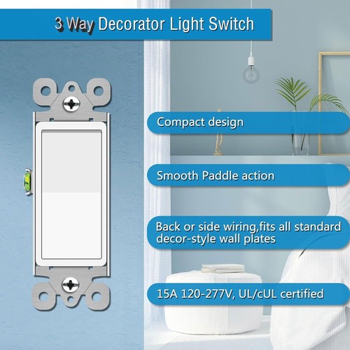 3 Way Wall Light Switch Self-Grounding Residential Commercial Grade UL 40Packs - Picture 2 of 9