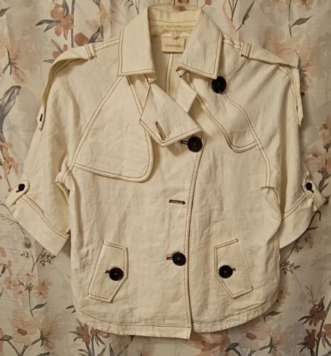 NWT Chicos Cropped Trench Jacket 100% Linen Optic White Sz 1 Sz 8 . Retail $99