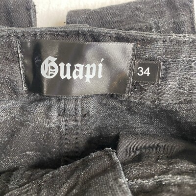 Guapi Size 34 Obsidian Black Distressed Raver Premium Denim