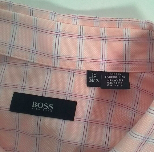 Boss Size 54" Chest, Pink and White Check Long Sleeved Button Up Shirt w/ Pocket - Picture 11 of 13