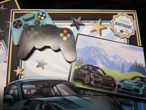 New Handmade Gamer Car Birthday Card size 8" X 8" & Matching Envelope, Gift Tag - Picture 3 of 8