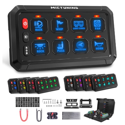 MICTUNING P1s RGB 8 Gang Switch Panel, Led Light Bar Circuit Relay System 12/24V - Picture 2 of 24