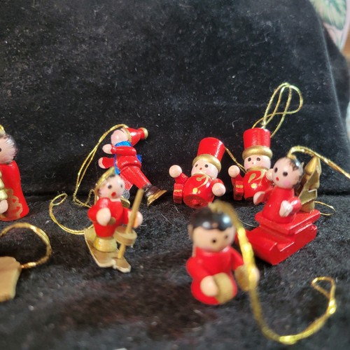 Vtg Lot 13 Mini Wooden Christmas Ornaments Wood Miniature Red Painted as is - Picture 4 of 11