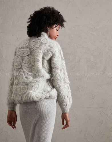 Brunello Cucinelli Jacket Cardigan Sweater Top Gray 3D Texture Knit Size L - Bild 4 von 12