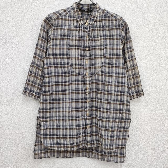umii 908/45R/45rpm Button-down Check 3/4 Sleeve shirt Navy
