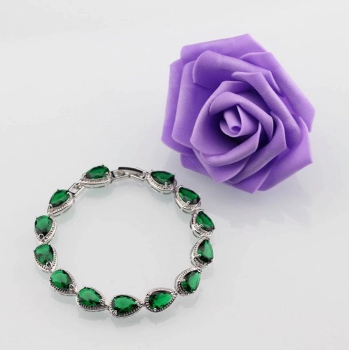 Green Lab Created Emerald Tear Water Drop Sterling Silver Extendable Bracelet - Picture 4 of 9