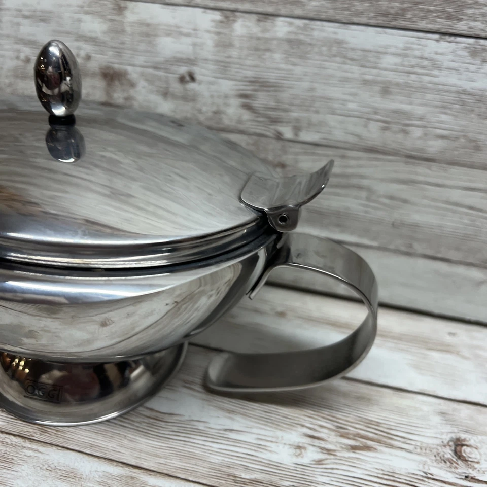Barco con salsa de acero inoxidable Oggi con tapa con bisagras vintage doble pared Foto 3 de 4