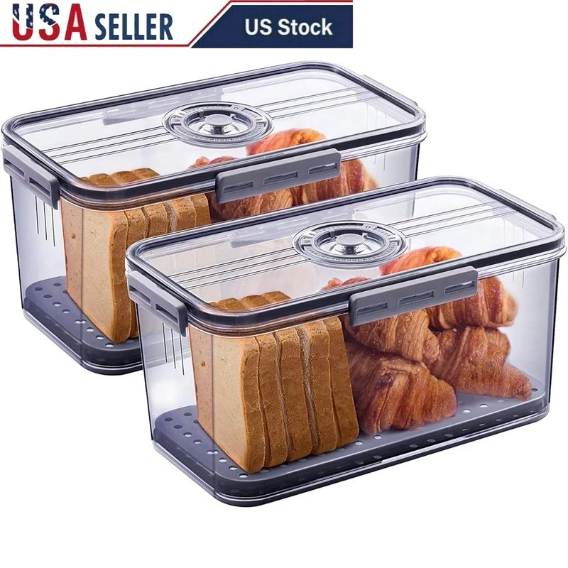 Airtight Bread Box W/ Time Recording Dial Food Keeper Bread Fruits Vegetables US