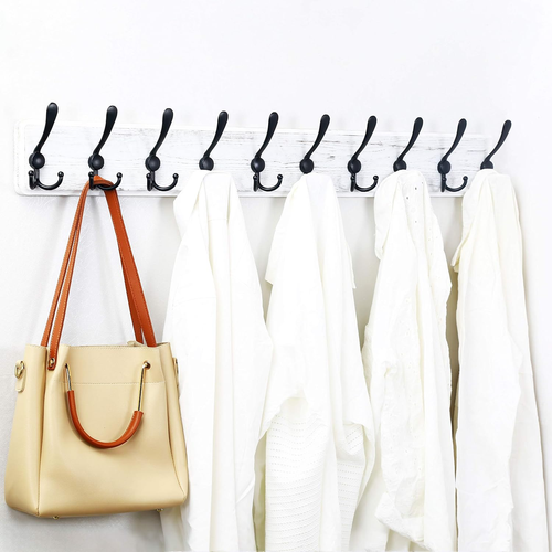 Wandgarderobe, 38 9/16" lang, 10 Haken, Holz Aufhängestange mit Dreifach Ho - Bild 4 von 12