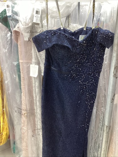 RINA DI MONTELLA FOR COLORS DRESS RD2655 Navy abito pizzo spalle scoperte autentico - Foto 14 di 15