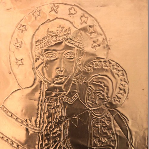 Ikone Madonna von Kasan Russisch-Orthodox Handarbeit Kupfer Freistehend 1978 cm33x23 - Bild 2 von 16