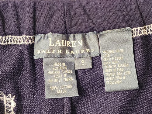 Lauren Ralph Lauren Women Cropped Pull On Pants Size Small Navy 100% Cotton - Picture 7 of 12