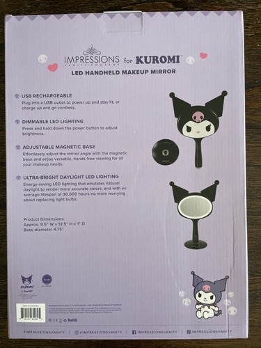 Kuromi LED Extra Large Handheld Make-Up Mirror With Stand Hello Kitty - Picture 2 of 3