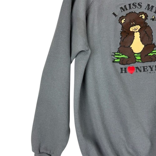 Felpa Orso Vintage Grigio "I Miss My Honey" Unisex L Cottagecore Girocollo - Foto 2 di 7