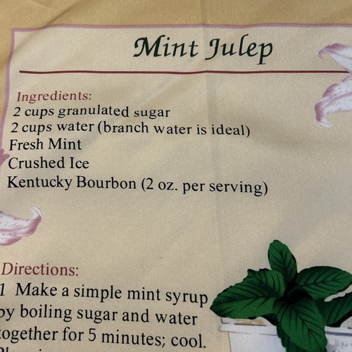 Vtg Kentucky Derby Museum-Churchill Downs Mint Julep Recipe Souvenir Scarf 35" - Picture 9 of 11
